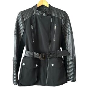 BCBGMAXAZRIA Leather/Knit Moto/Military Style Jacket